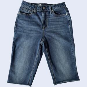 No Boundaries Womens Denim Shorts Dark Blue Bermuda Long Length High Rise